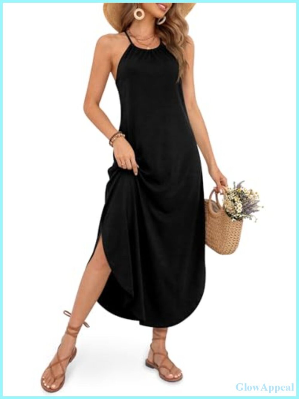 Women's Halter Side Slit Maxi Beach Dress Summer Casual Resort Wear Sundress